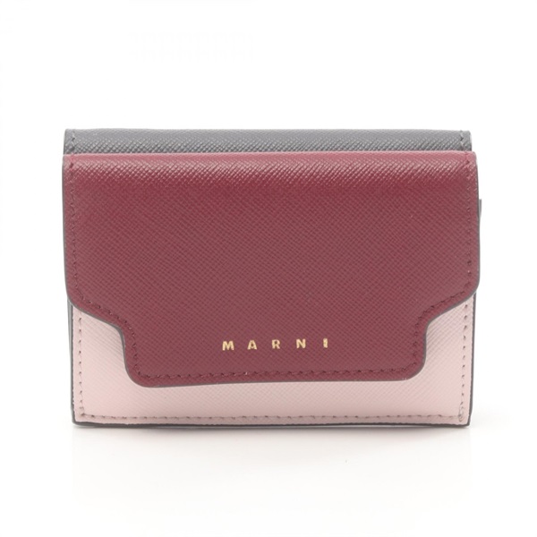 MARNI Tri-fold wallet PFMOW02U23 leather Bordeaux Gray Pink Used Women logo