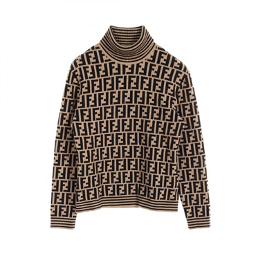 FENDI Zucca pattern knitwear sweater Jumper wool Beige Black Used Women #46