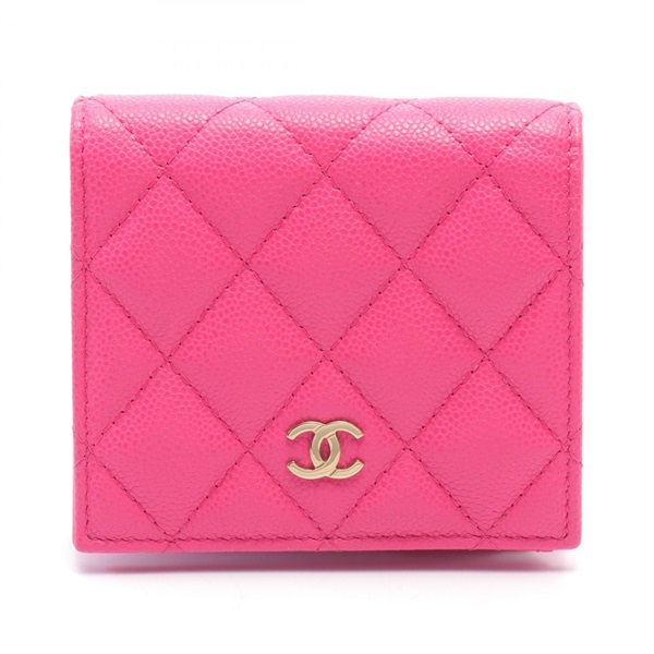 CHANEL Matelasse Classic Small Wallet bifold purse AP3178 Caviar Skin Pink GHW