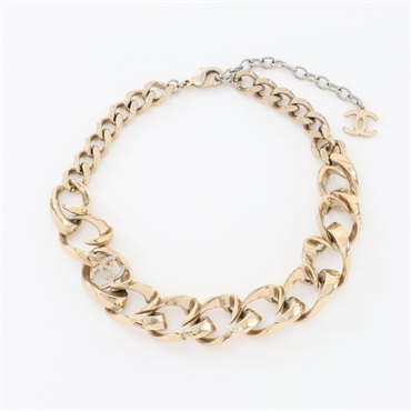 CHANEL COCO Mark choker 36-43cm necklace chain L23S Gold Plated Rhinestone used