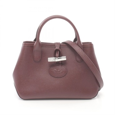 Longchamp ROSEAU 2way shoulder Handbag leather Bordeaux Used Women crossbody