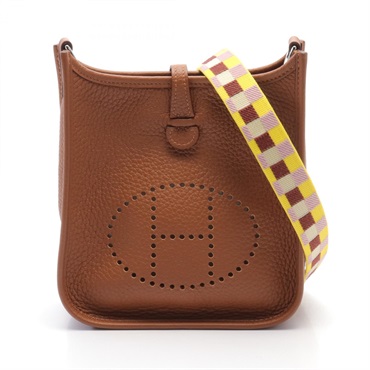 HERMES Evelyne TPM Shoulder Bag Clemence leather Brown Gold Used Women B SHW