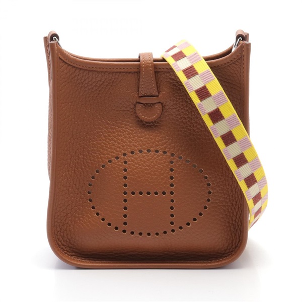 HERMES Evelyne TPM Shoulder Bag Clemence leather Brown Gold Used Women B SHW