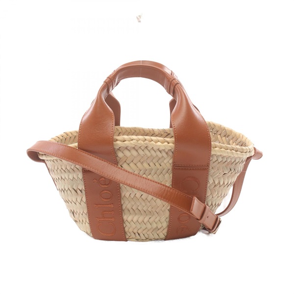 Chloe SENSE SMALL BASKET 2way Handbag CHC23SS304 leather Raffia Beige Used Women