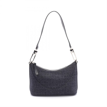 BVLGARI Logo mania Hand shoulder bag canvas leather Black blue Used