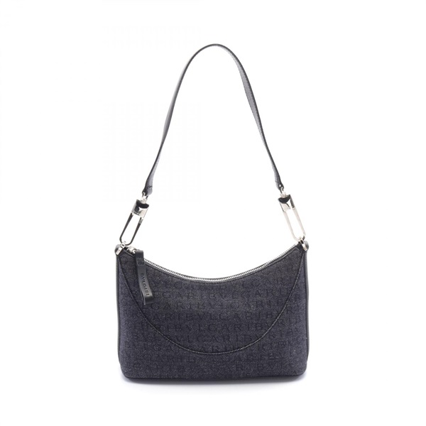 BVLGARI Logo mania Hand shoulder bag canvas leather Black blue Used