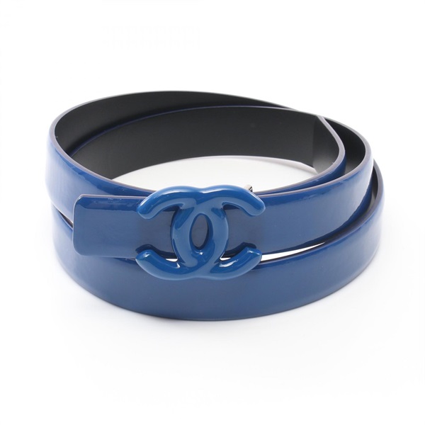 CHANEL COCO Mark belt Patent leather Blue Used Women CC