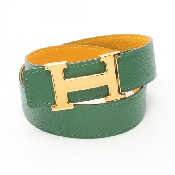 HERMES Constance H Belt Courchevel leather GHW Green Yellow Used Women