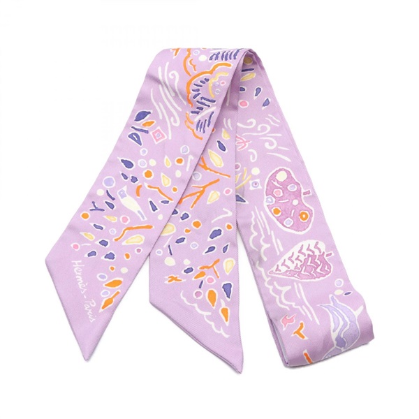 HERMES Twilly ISOLA DI PRIMAVERA Scarf silk Purple White Multicolor Used Women