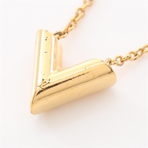 LOUIS VUITTON Essential V Necklace Pendant Gold Plated Used LV women