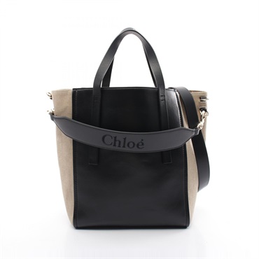 Chloe Sense 2way shoulder Tote Bag CHC23AS425L16 001 leather Black Beige Used