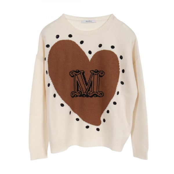 MAX MARA PANARIA heart motif knitwear sweater XS size wool cashmere Beige Brown