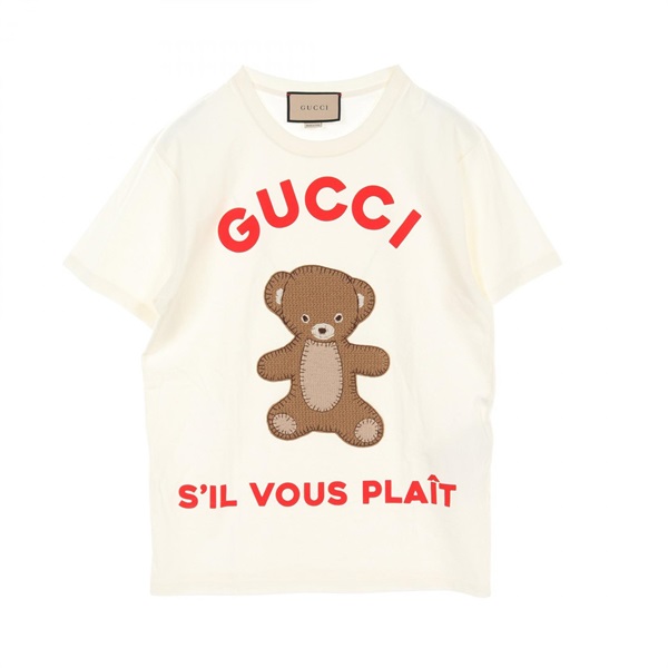 GUCCI teddy bear patch T-shirt 717422 cotton White Multicolor Used Women #XXS