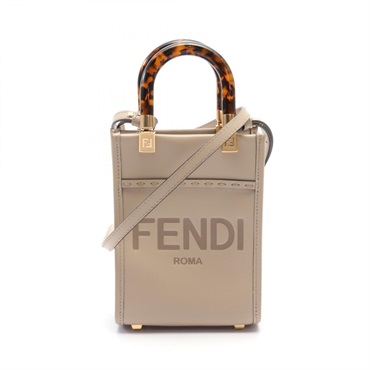 FENDI Sunshine Shopper Mini Shoulder Hand bag 8BS051 leather Beige Used Women