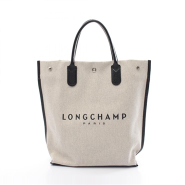 Longchamp Essential M Tote Bag sac 10211HSG037 canvas leather natural Black Used
