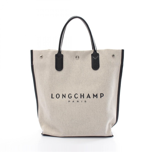 Longchamp Essential M Tote Bag sac 10211HSG037 canvas leather natural Black Used