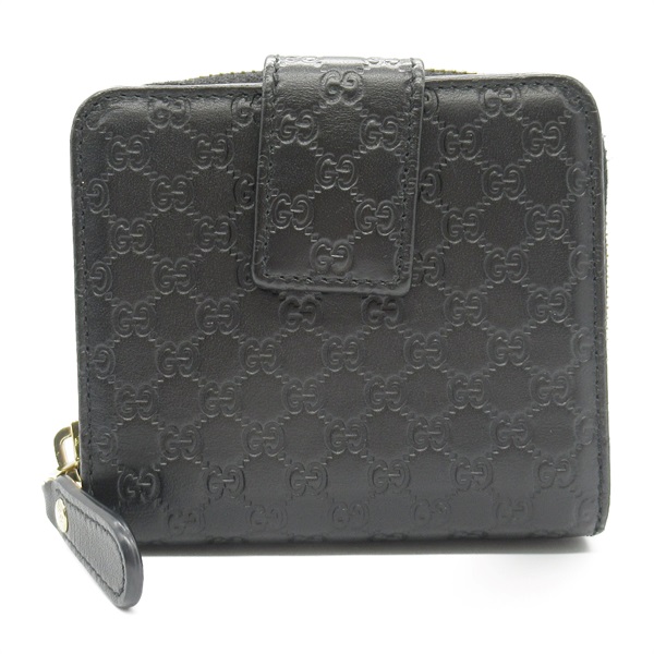 GUCCI Micro Guccissima Bi-fold compact zip wallet 449395 leather Black Used