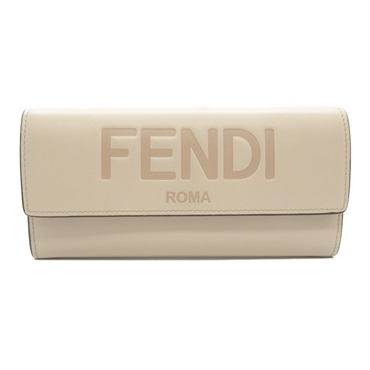 FENDI ZIPped purse Bifold wallet 8M0251 leather Light Beige Used Women logo