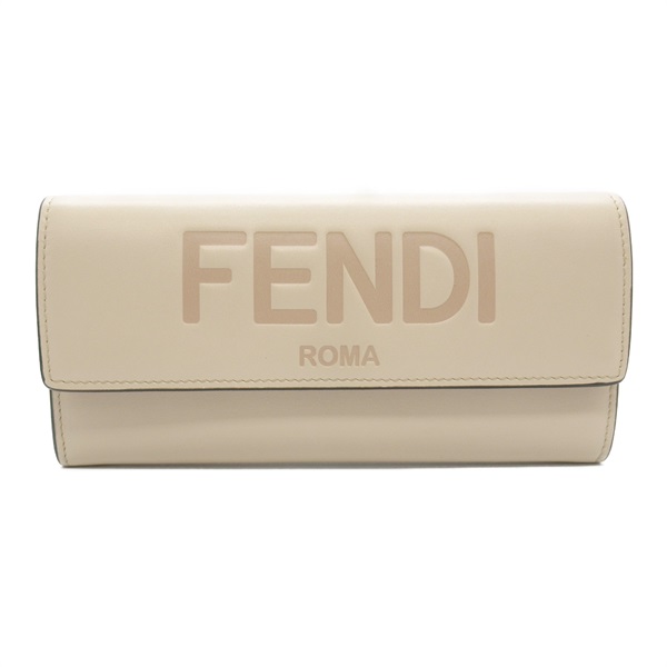 FENDI ZIPped purse Bifold wallet 8M0251 leather Light Beige Used Women logo