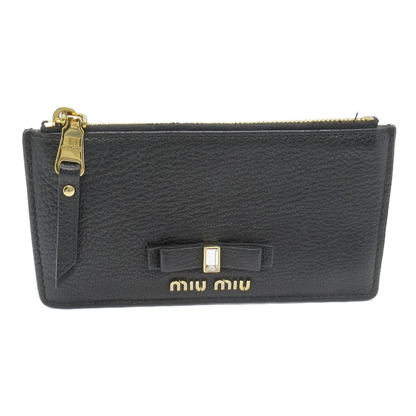 Miu Miu Coin card holder purse 5MB006 leather Black Used