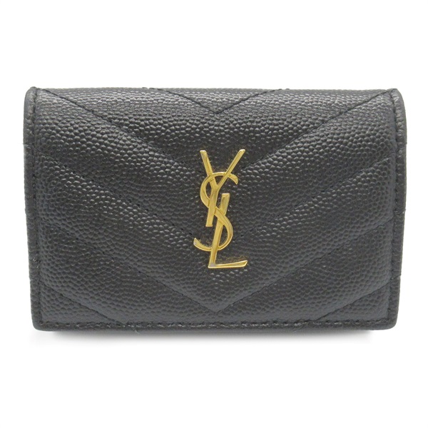 SAINT LAURENT PARIS Origami Tiny Tri-fold Wallet purse leather Black Used