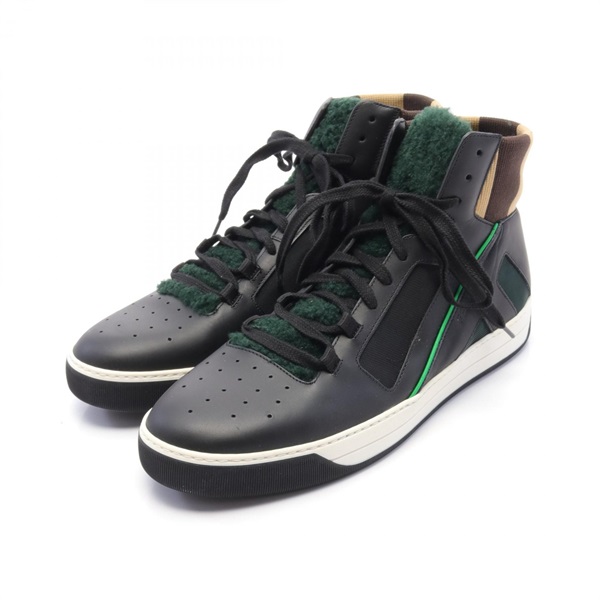 FENDI Sneakers shoes 7E1172 leather Fabric Black Green Used mens size 8