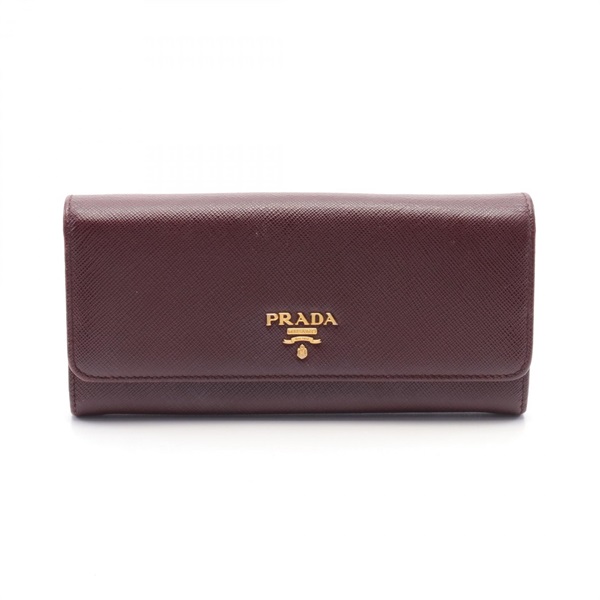 PRADA SAFFIANO METAL Bifold purse wallet 1MH132 leather Bordeaux Used Women