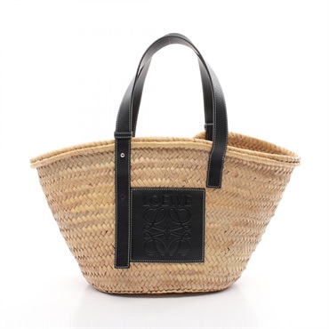 LOEWE Basket Medium Hand totte bag 327.02.S92 Raffia Beige Black Used