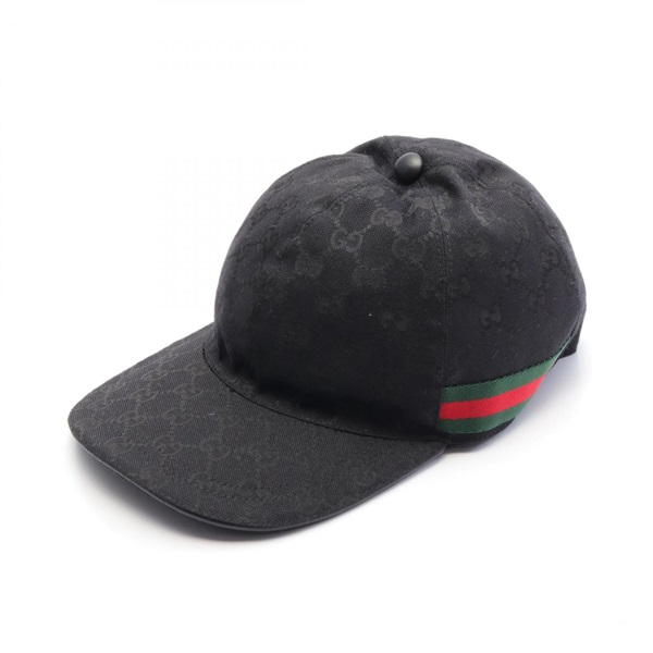 GUCCI GG canvas webline cap 200035 canvas Black Used unisex #60