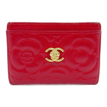 CHANEL CC Camellia Card Holder leather Red Used Women Coco