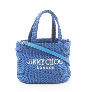 JIMMY CHOO BEACH TOTE Hand shoulder crossbody bag Raffia Blue Used