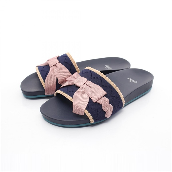 FENDI Sandals #35 shoes Fabric Navy Pink Beige Used