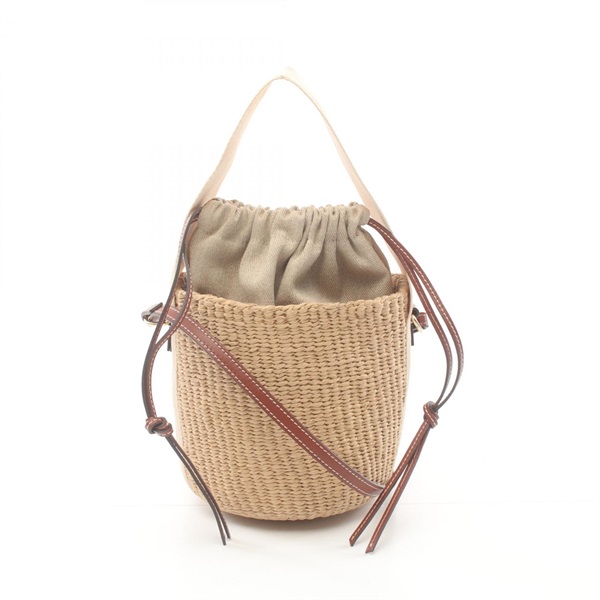 Chloe WOODY Woody Small basket Shoulder Bag CHC22SS381G55 leather Raffia Beige