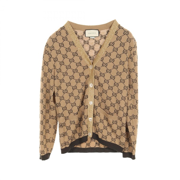 GUCCI GG pattern cardigan 501251 wool Beige Black Gold Used Women #M