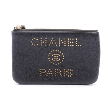 CHANEL CC Pouch leather Black Used Women Coco