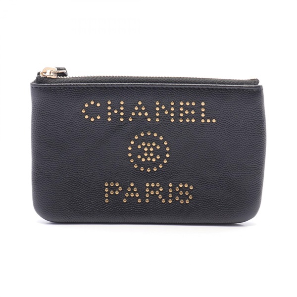 CHANEL CC Pouch leather Black Used Women Coco