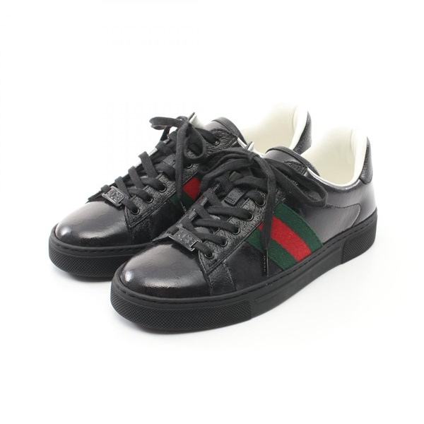 GUCCI Web stripe sneakers 760774 PVC coated canvas leather Black Used Women #36