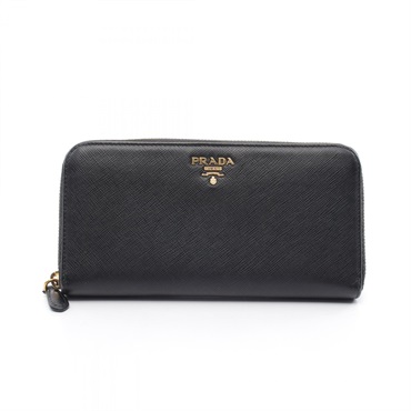 PRADA SAFFIANO METAL Around long wallet Purse 1ML506 leather Black Used Women