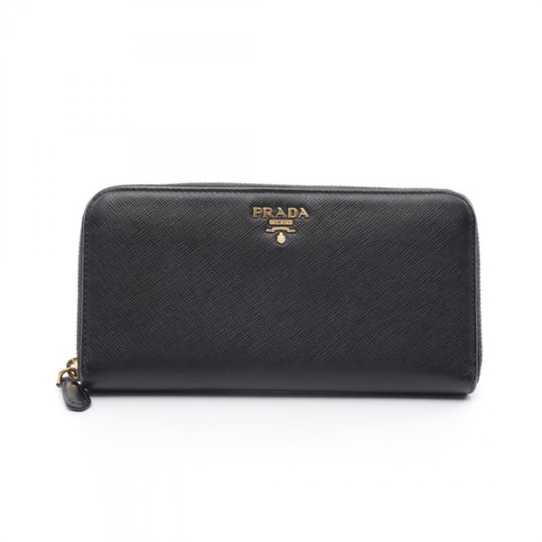 PRADA SAFFIANO METAL Around long wallet Purse 1ML506 leather Black Used Women