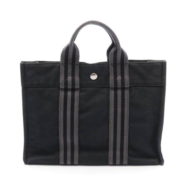 HERMES Fourre tout PM Tote Bag canvas Black Gray Used Women SHW