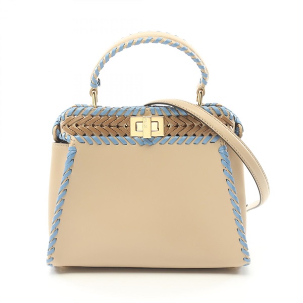 FENDI Mini Peek-a-boo 2way shoulder crossbody Hand bag 8BN244 leather Beige Blue