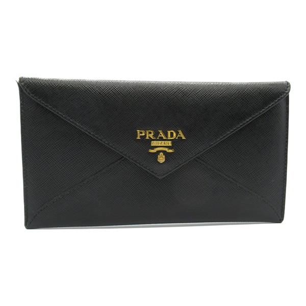 PRADA ZIPpurse Bifold purse wallet 1MF175 Saffiano leather Black Used Women