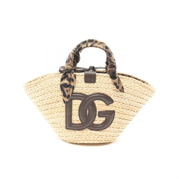 DOLCE & GABBANA Kendra Small Hand bag leather Raffia Fabric Beige Brown Used