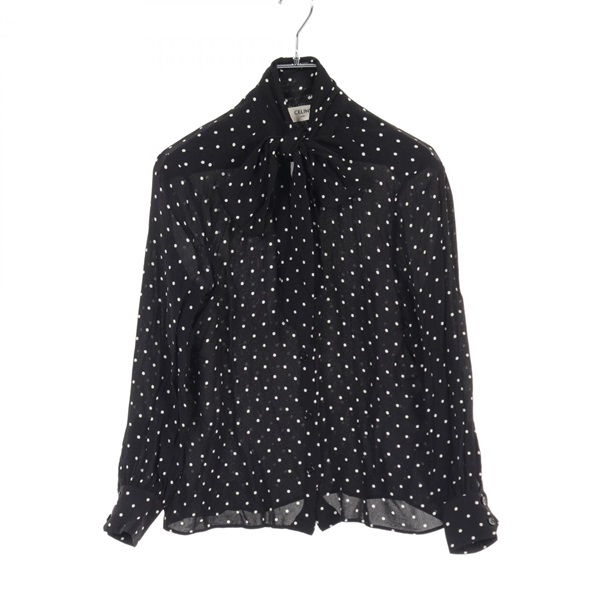 CELINE blouse Shirt Top Rayon Black Polka dot Used Women #36