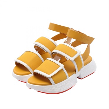 HERMES Geek Sandals #37 shoes leather canvas Yellow White Used