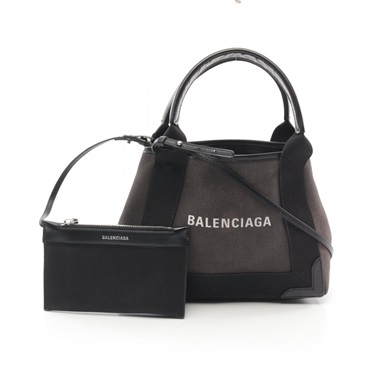 BALENCIAGA Navy Cabas XS 2way Tote Handbag 390346 canvas leather Black Used