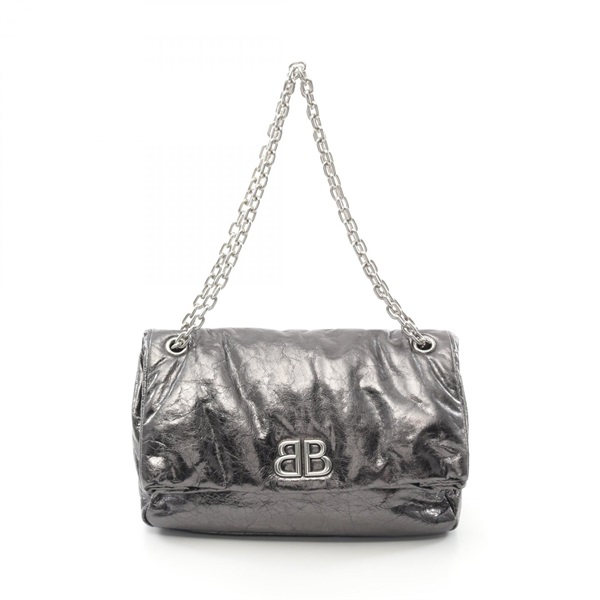 BALENCIAGA MONACO Medium chain Shoulder Bag 7659452 leather Gray Used Women