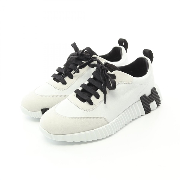 HERMES Bouncing sneakers shoes leather White Black Used Women size 37