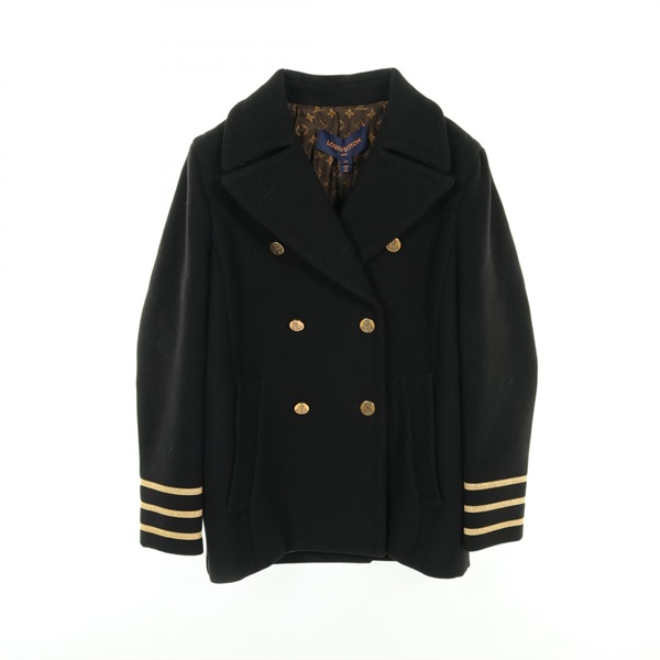 LOUIS VUITTON Golden Trim coat 1AB6RQ wool Black Used Women #34