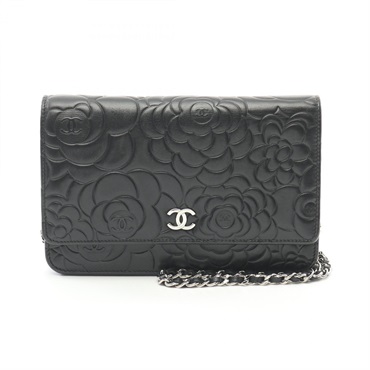 CHANEL Camelia wallet on chain Shoulder Bag A47421 Lamb leather Black Used SHW